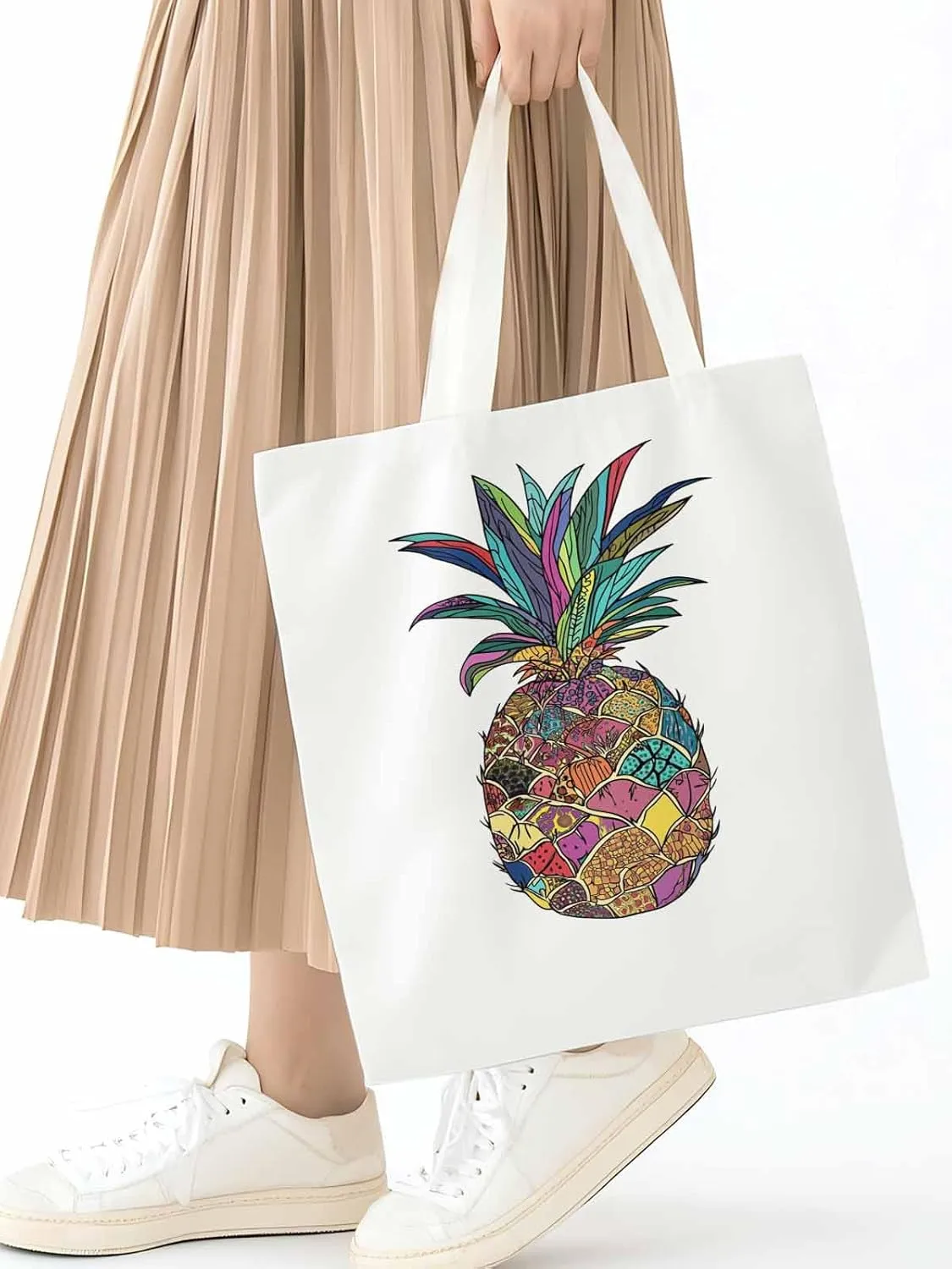Canvas Tote Bag, Boho Chic Pineapple Print patterned Canvas Tote Handbags for Women Shoulder Bag,