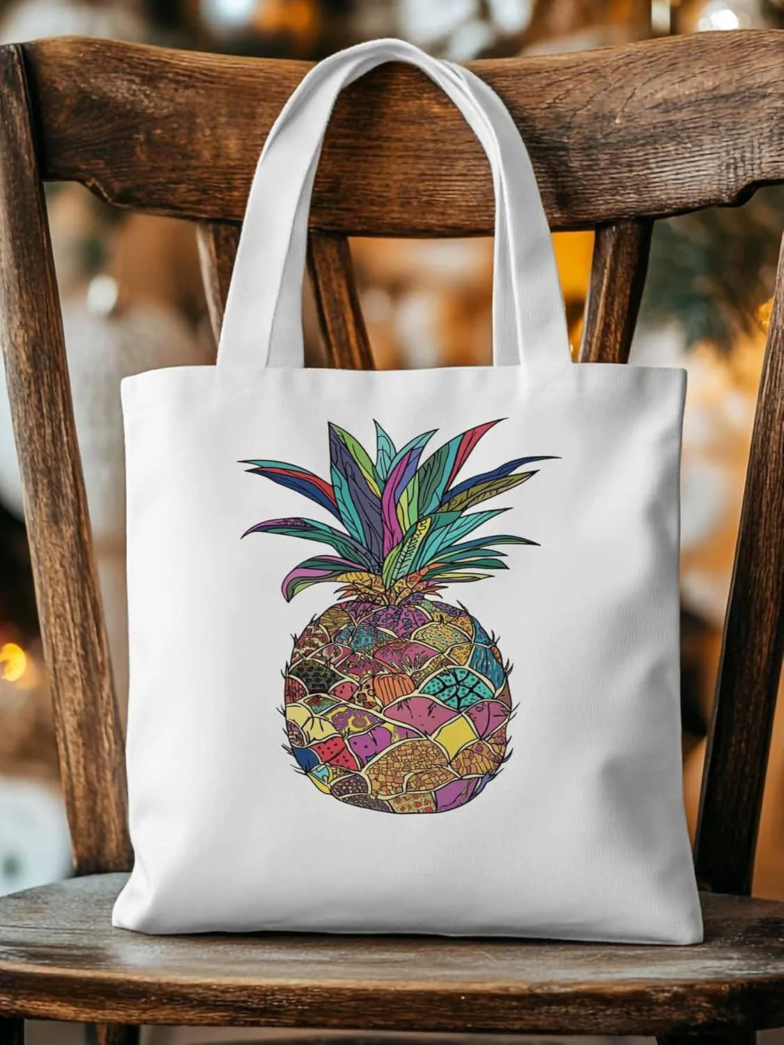 Canvas Tote Bag, Boho Chic Pineapple Print patterned Canvas Tote Handbags for Women Shoulder Bag,