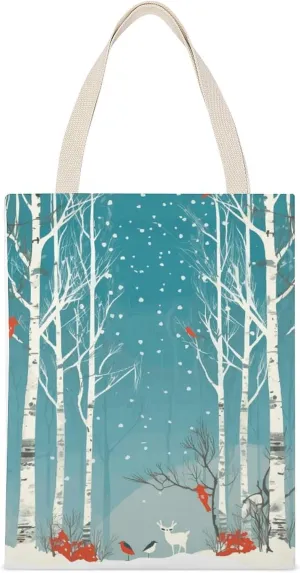 Canvas Tote Bag Canvas Tote Bag Aesthetic for Women Reusable Grocery Bags Merry Christmas Birch Tree Printed Canvas Shoulder Bag
