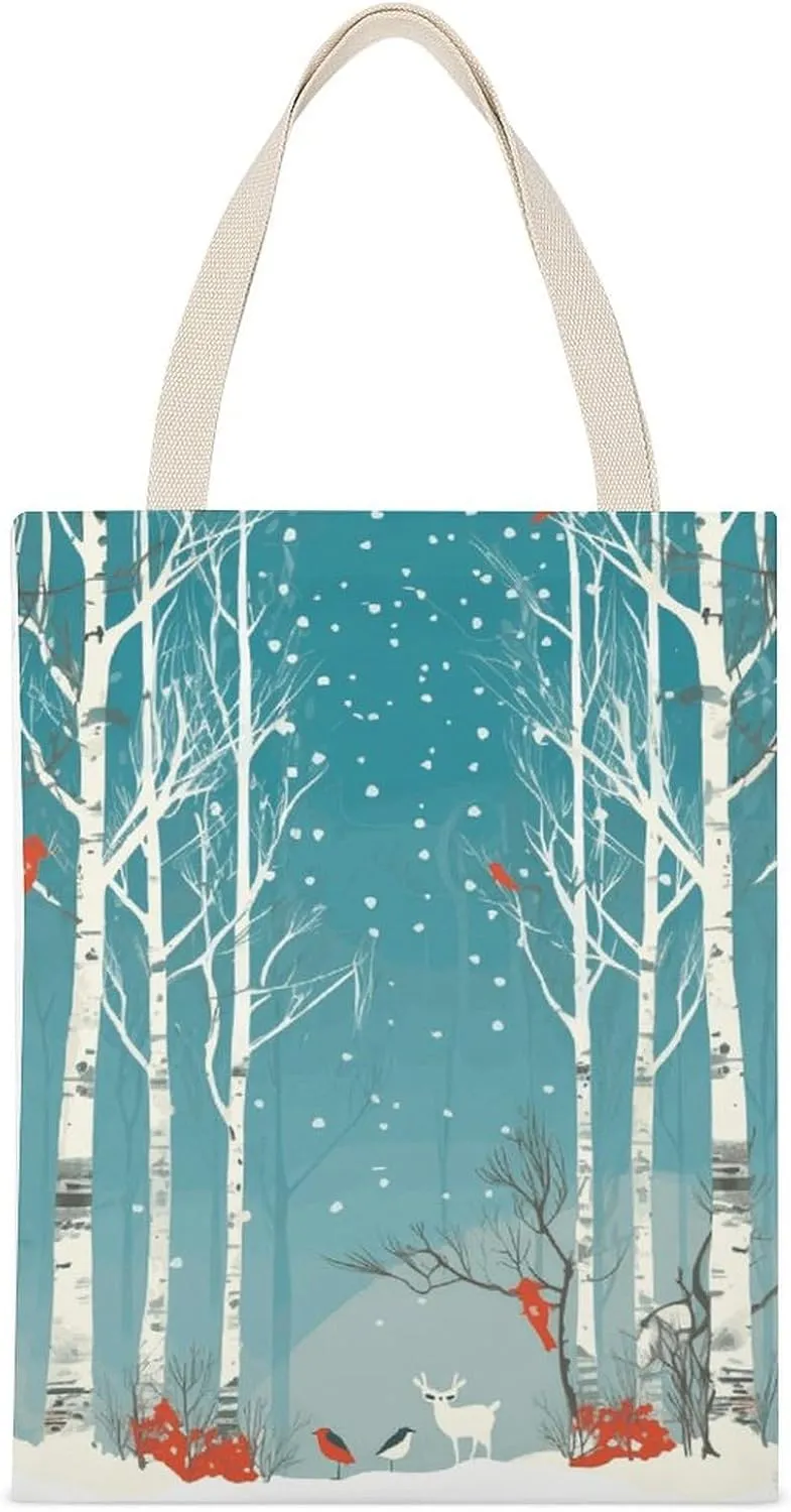 Canvas Tote Bag Canvas Tote Bag Aesthetic for Women Reusable Grocery Bags Merry Christmas Birch Tree Printed Canvas Shoulder Bag