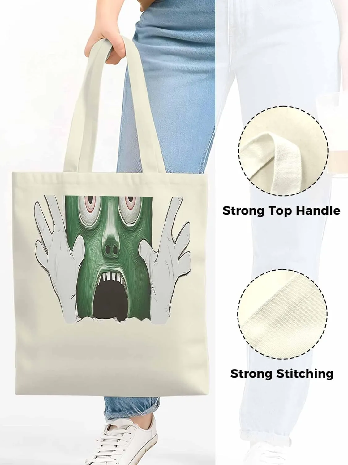 Canvas Tote Bag, Cartoon Feats Eyes Print Aesthetic Canvas Tote Handbags for Women Shoulder Bag,