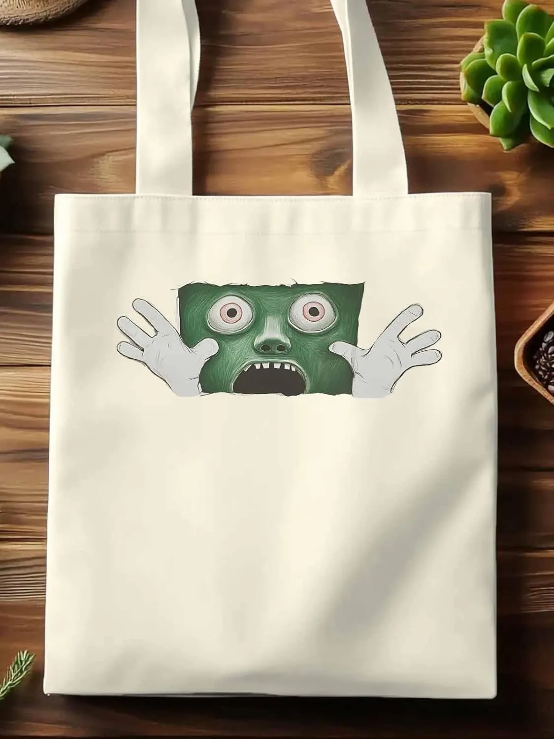 Canvas Tote Bag, Cartoon Feats Eyes Print Aesthetic Canvas Tote Handbags for Women Shoulder Bag,