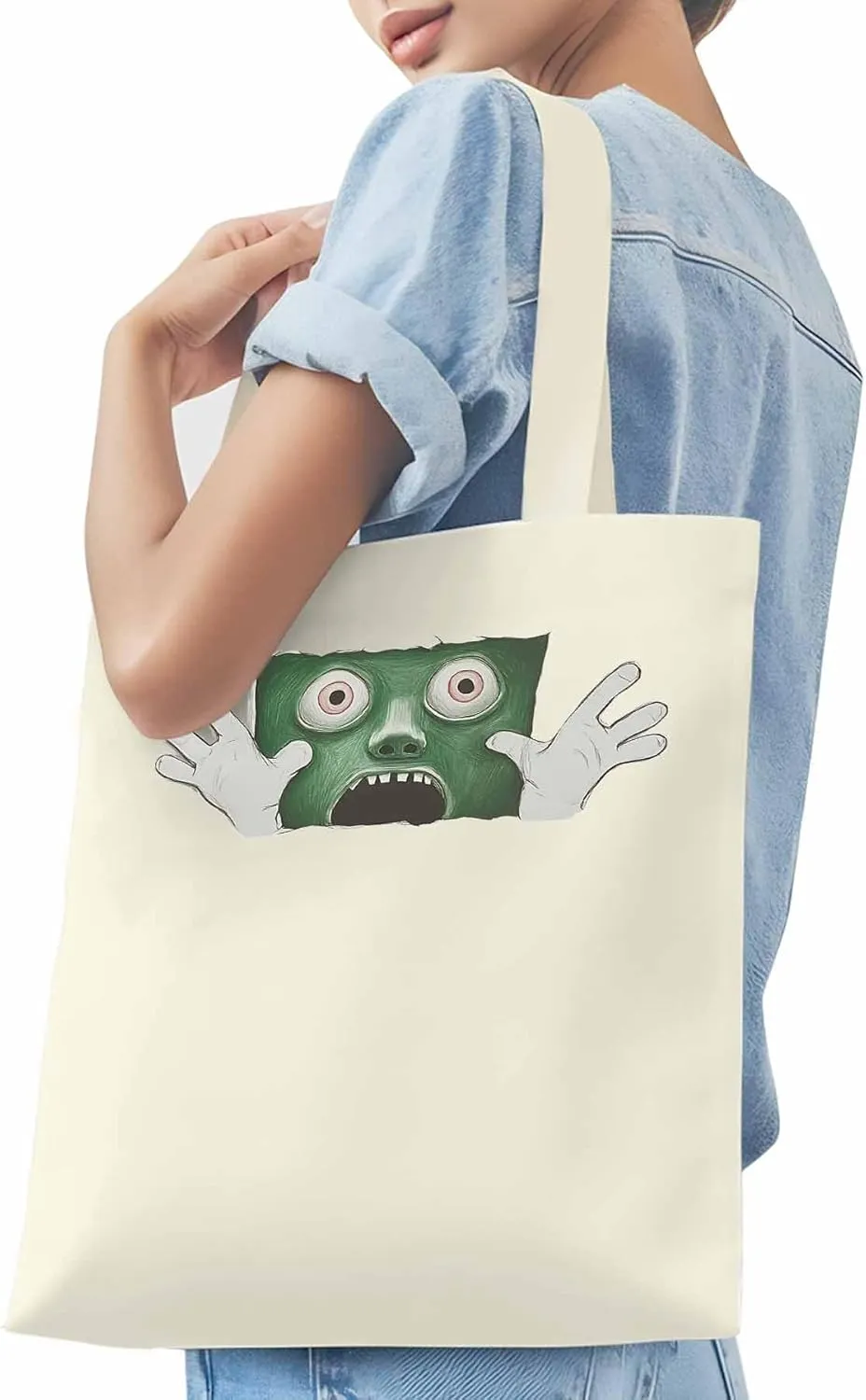 Canvas Tote Bag, Cartoon Feats Eyes Print Aesthetic Canvas Tote Handbags for Women Shoulder Bag,