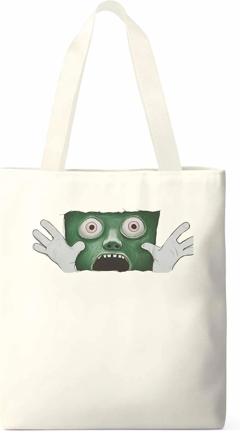 Canvas Tote Bag, Cartoon Feats Eyes Print Aesthetic Canvas Tote Handbags for Women Shoulder Bag,