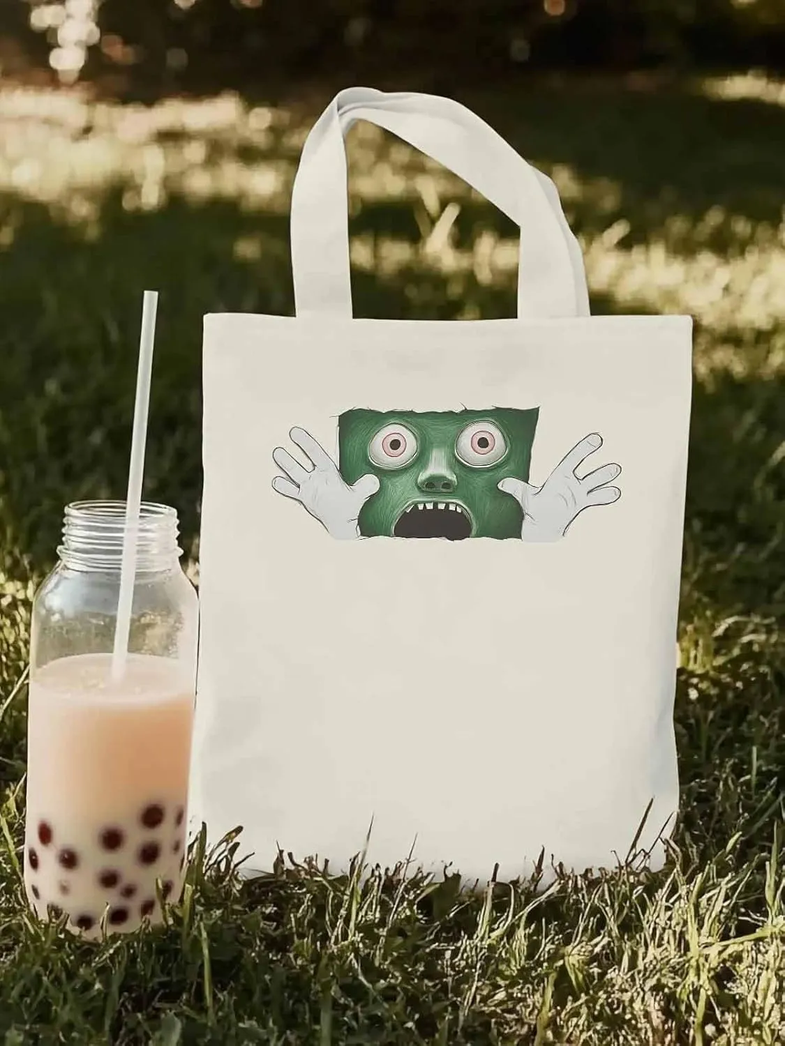 Canvas Tote Bag, Cartoon Feats Eyes Print Aesthetic Canvas Tote Handbags for Women Shoulder Bag,