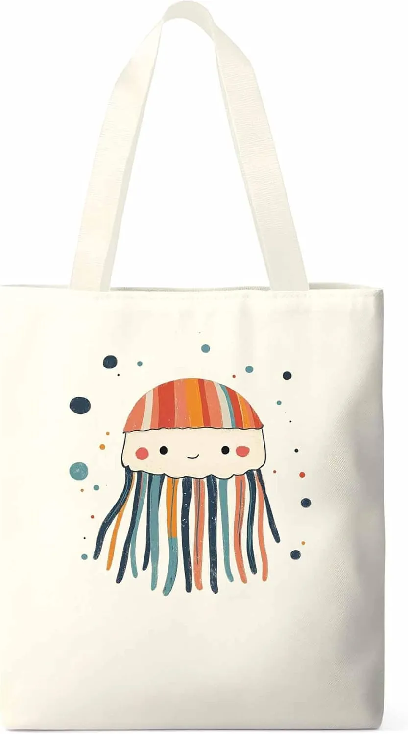 Canvas Tote Bag, Cartoon Jellyfish Print patterned Canvas Tote Handbags for Women Shoulder Bag,