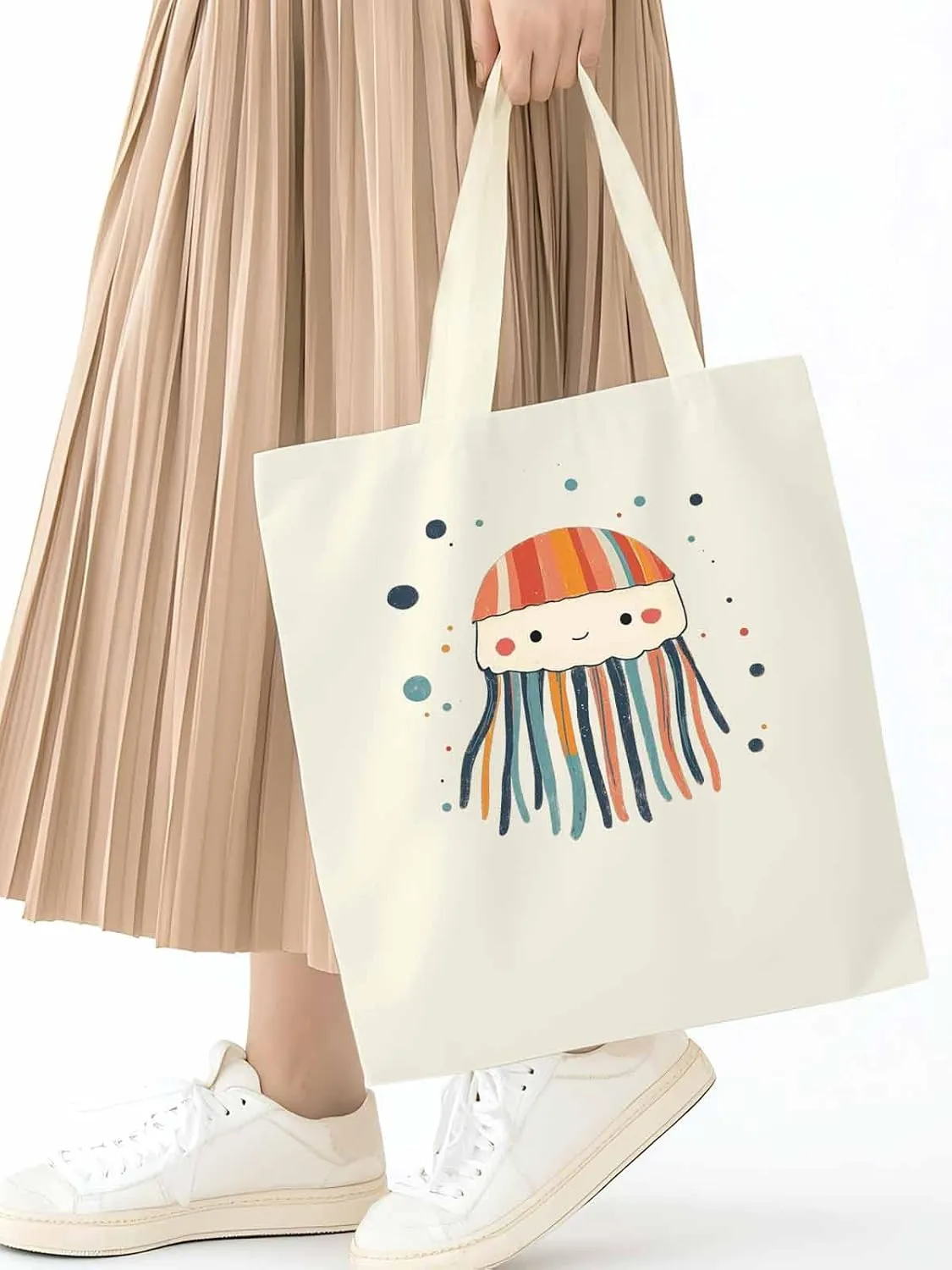 Canvas Tote Bag, Cartoon Jellyfish Print patterned Canvas Tote Handbags for Women Shoulder Bag,