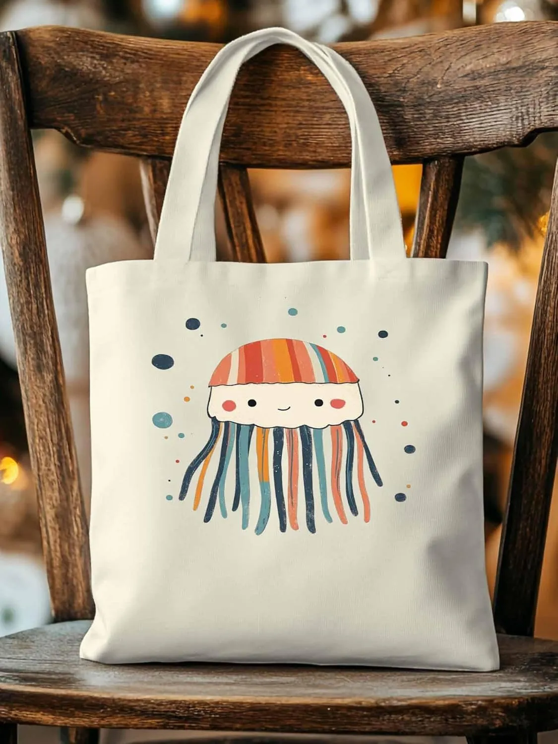 Canvas Tote Bag, Cartoon Jellyfish Print patterned Canvas Tote Handbags for Women Shoulder Bag,