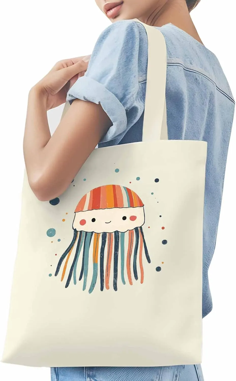 Canvas Tote Bag, Cartoon Jellyfish Print patterned Canvas Tote Handbags for Women Shoulder Bag,