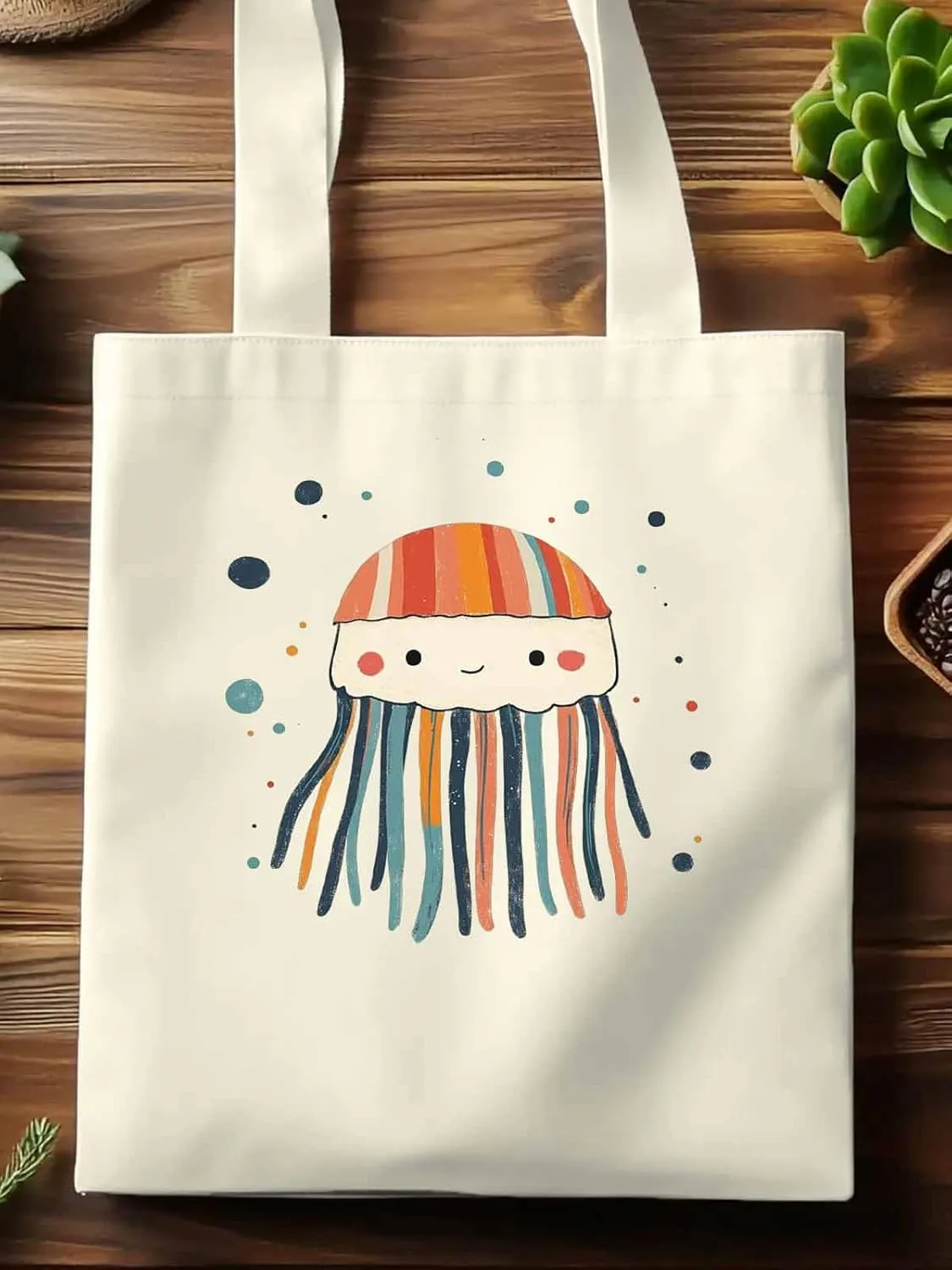 Canvas Tote Bag, Cartoon Jellyfish Print patterned Canvas Tote Handbags for Women Shoulder Bag,