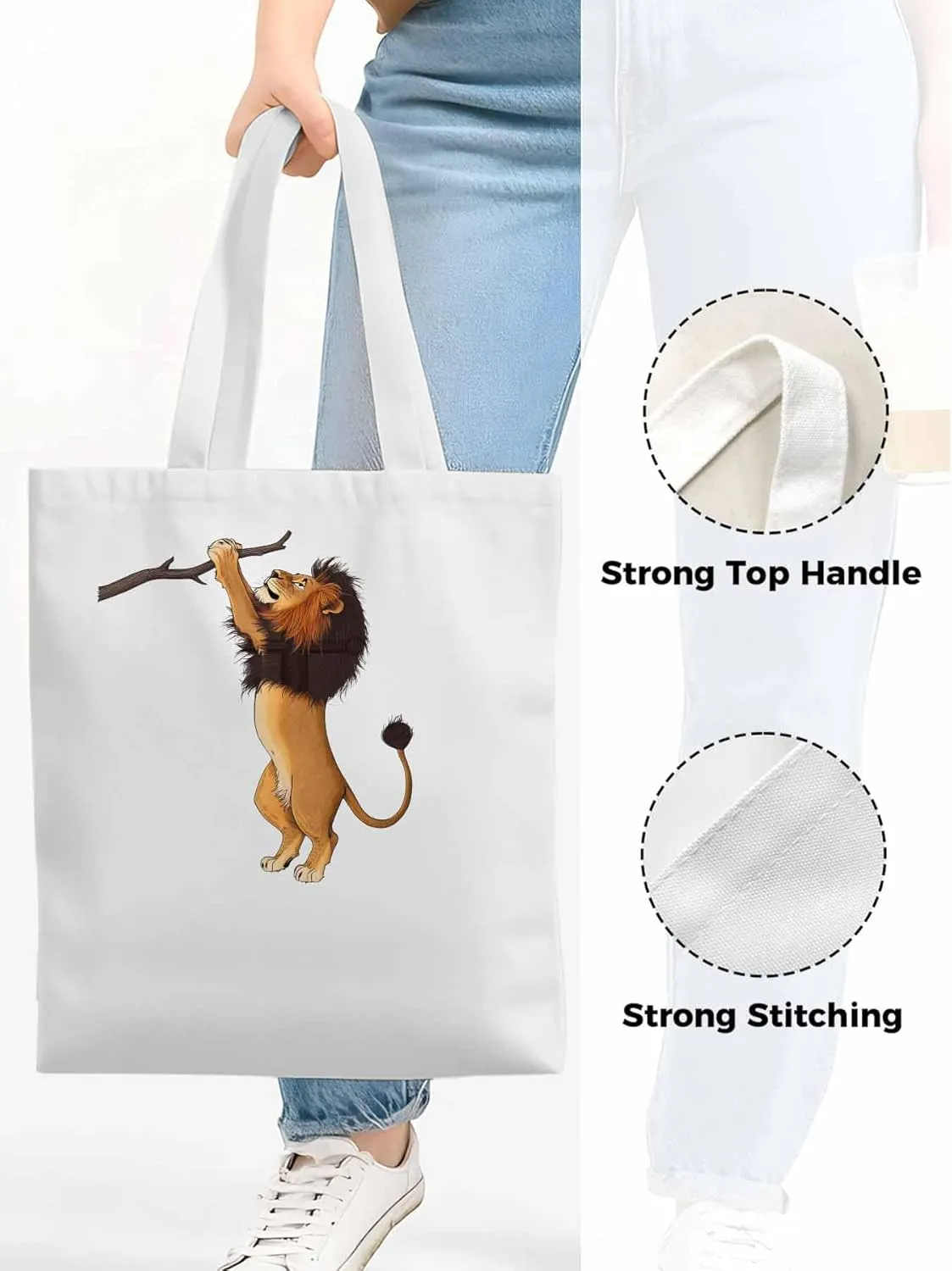Canvas Tote Bag, Cartoon Lion Branch patterned Canvas Tote Handbags for Women Shoulder Bag,