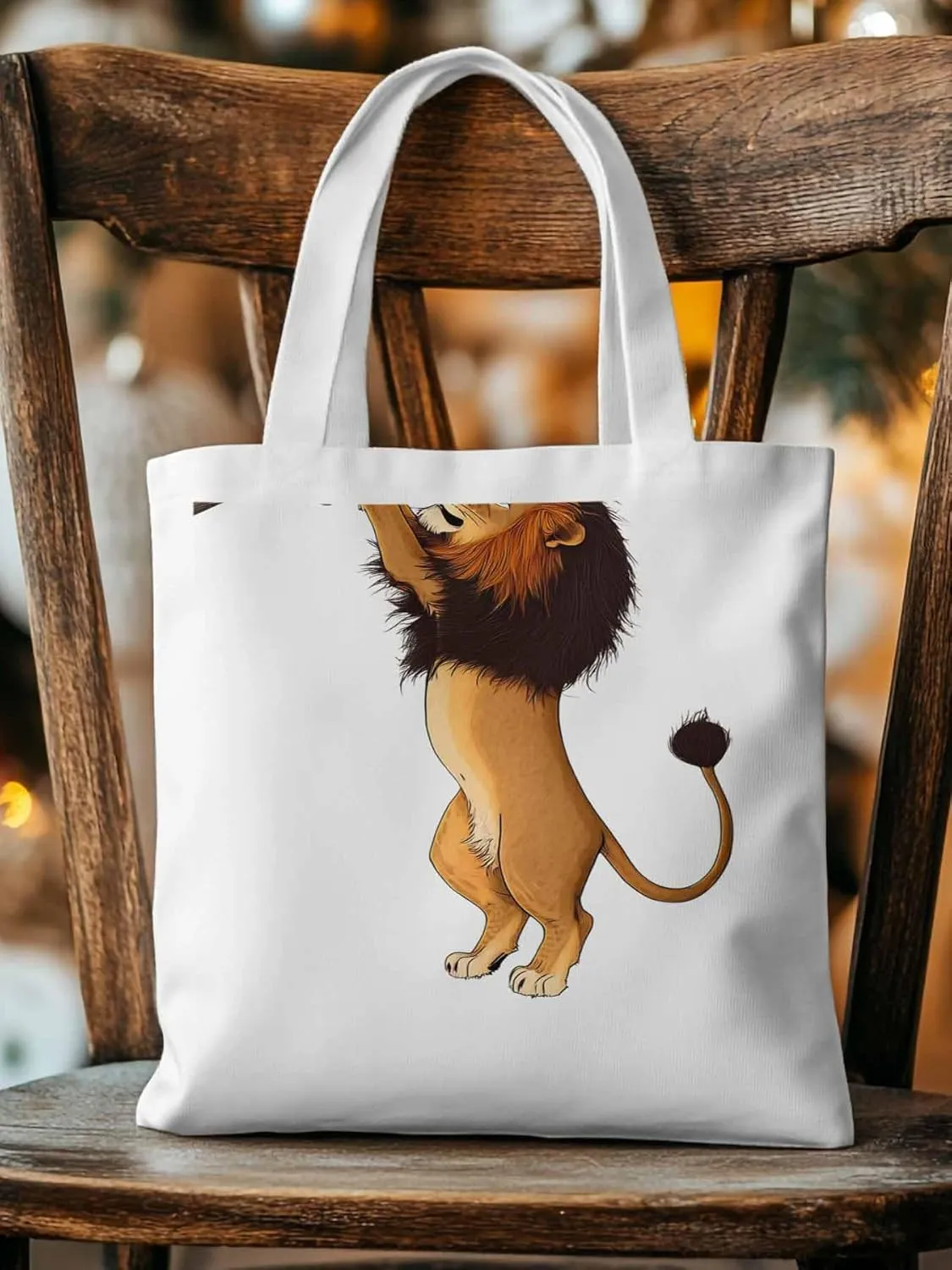 Canvas Tote Bag, Cartoon Lion Branch patterned Canvas Tote Handbags for Women Shoulder Bag,