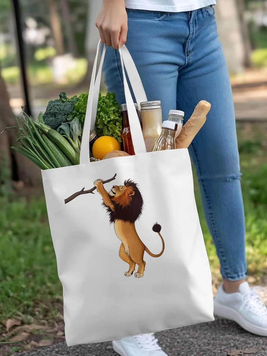 Canvas Tote Bag, Cartoon Lion Branch patterned Canvas Tote Handbags for Women Shoulder Bag,