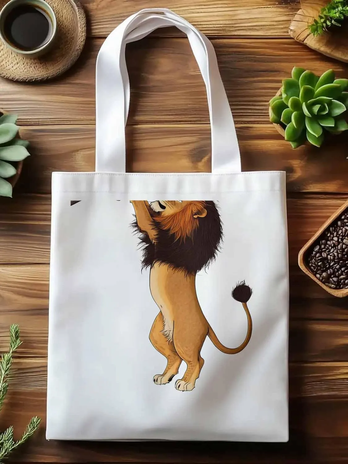 Canvas Tote Bag, Cartoon Lion Branch patterned Canvas Tote Handbags for Women Shoulder Bag,