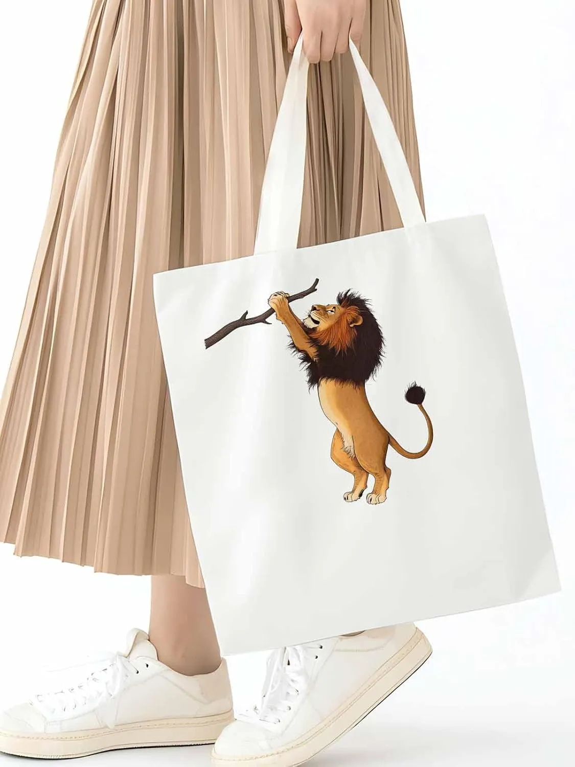 Canvas Tote Bag, Cartoon Lion Branch patterned Canvas Tote Handbags for Women Shoulder Bag,