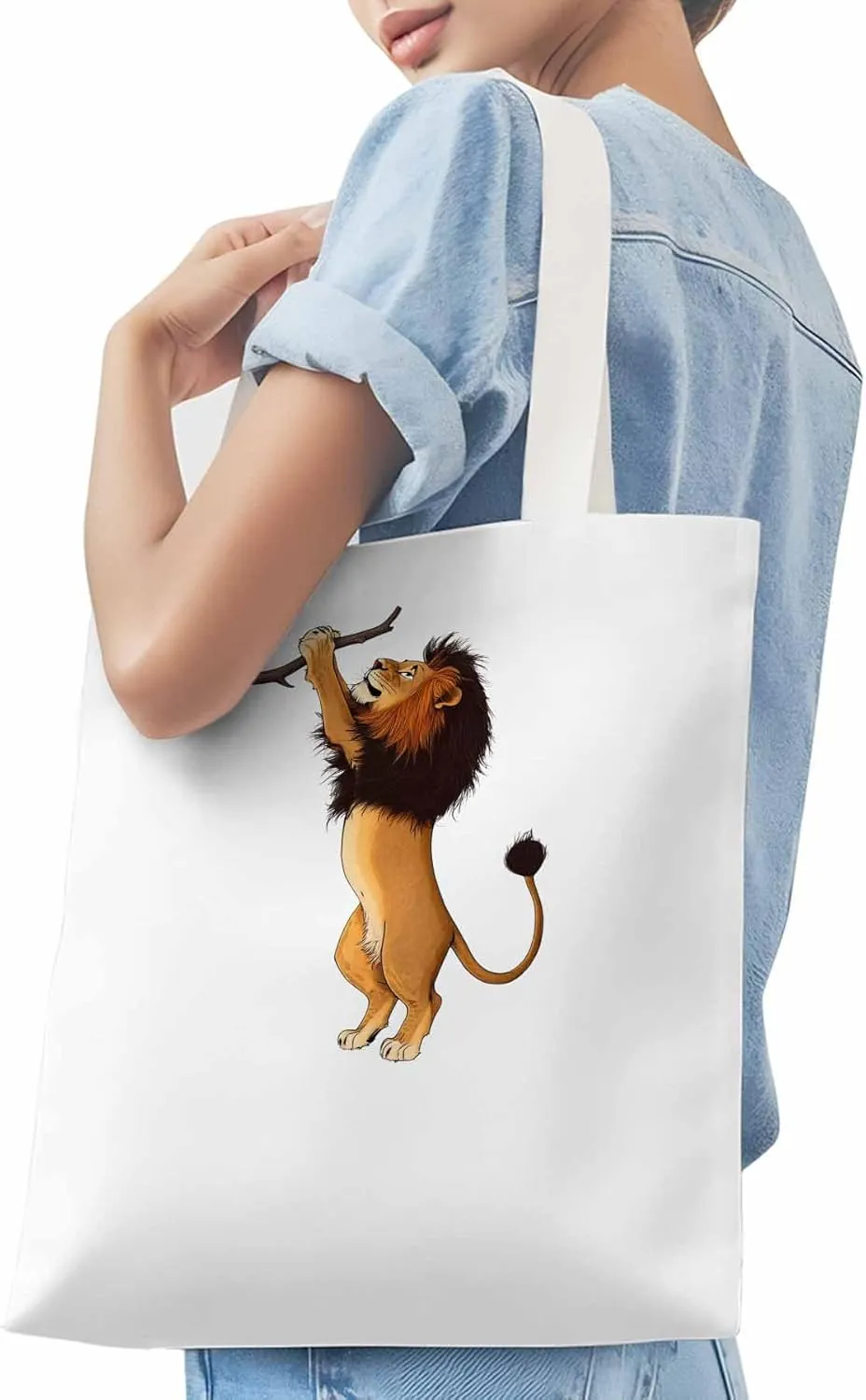 Canvas Tote Bag, Cartoon Lion Branch patterned Canvas Tote Handbags for Women Shoulder Bag,