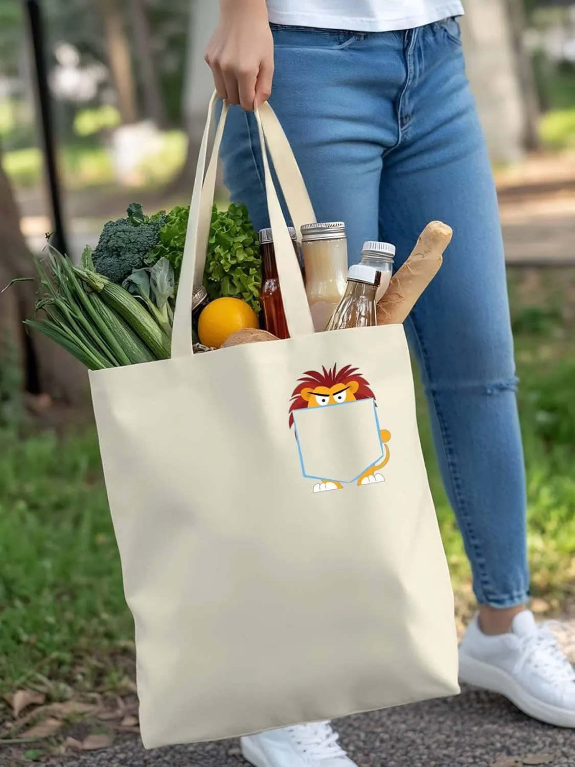Canvas Tote Bag, Cartoon Lion Print patterned Canvas Tote Handbags for Women Shoulder Bag,