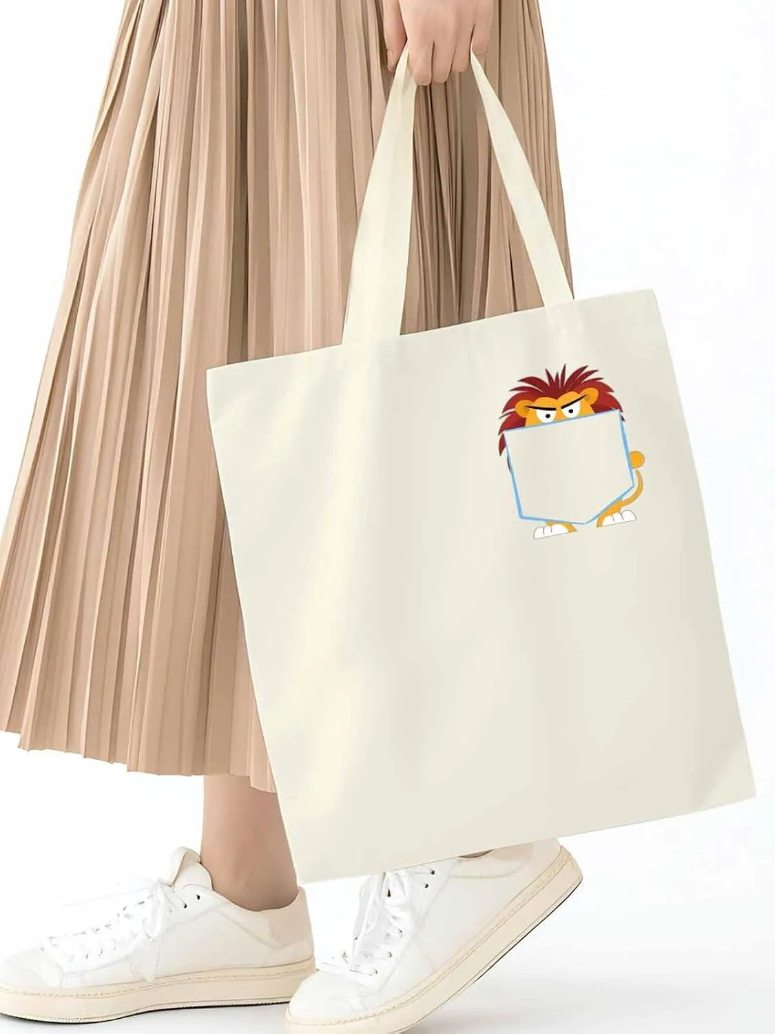 Canvas Tote Bag, Cartoon Lion Print patterned Canvas Tote Handbags for Women Shoulder Bag,