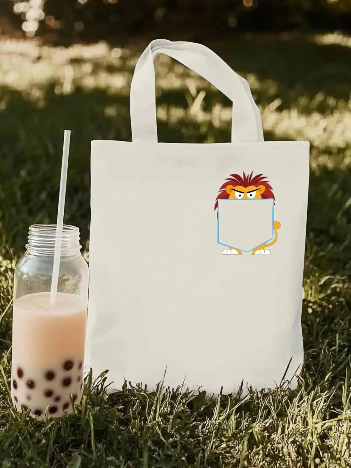Canvas Tote Bag, Cartoon Lion Print patterned Canvas Tote Handbags for Women Shoulder Bag,