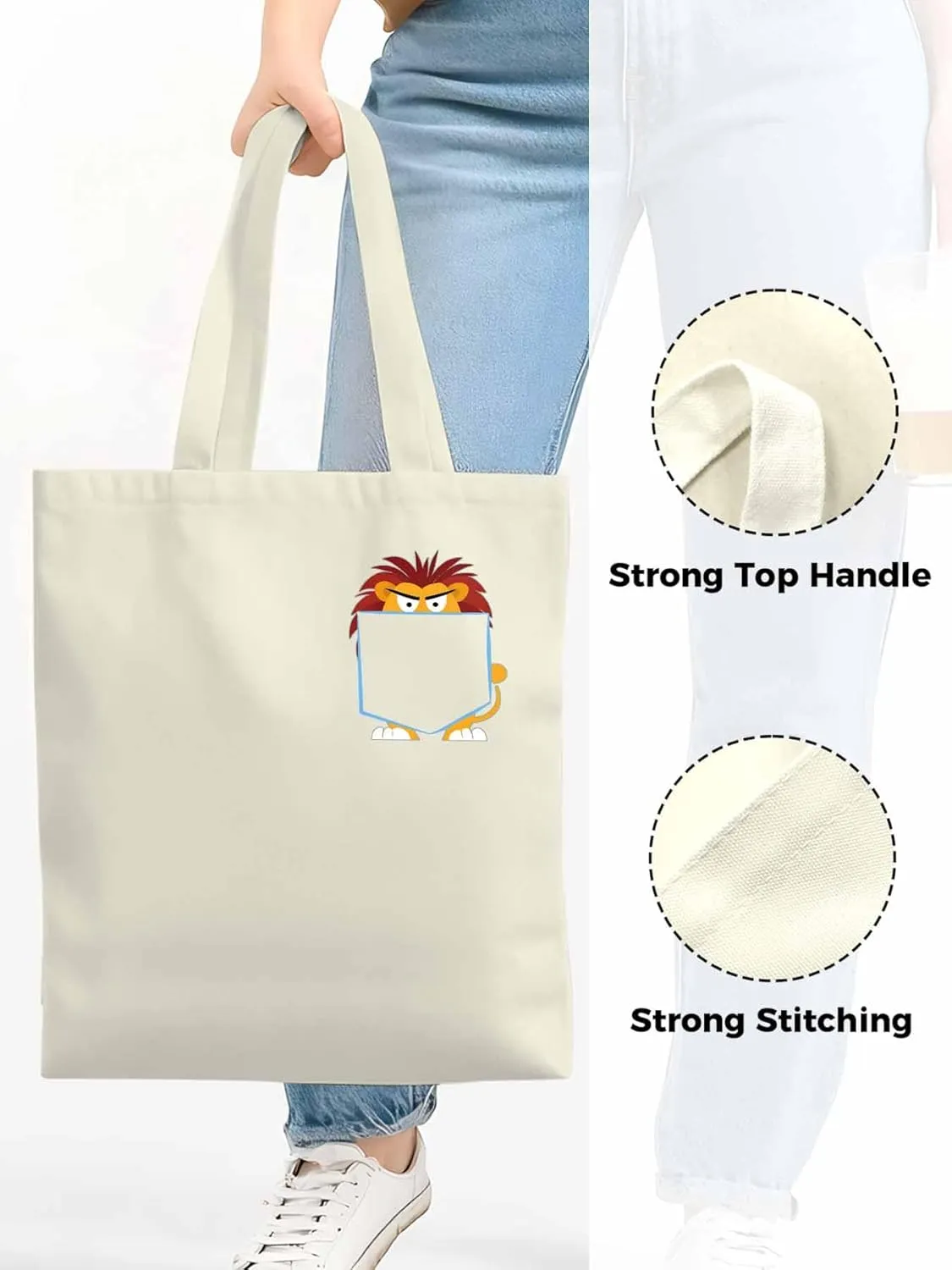 Canvas Tote Bag, Cartoon Lion Print patterned Canvas Tote Handbags for Women Shoulder Bag,