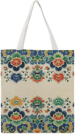 Canvas Tote Bag Chinese Border Pattern Printed Tote Handbags Big Martin Canvas Tote Handbags Casual Shoulder Work Bag 15 X 16.1 Inches