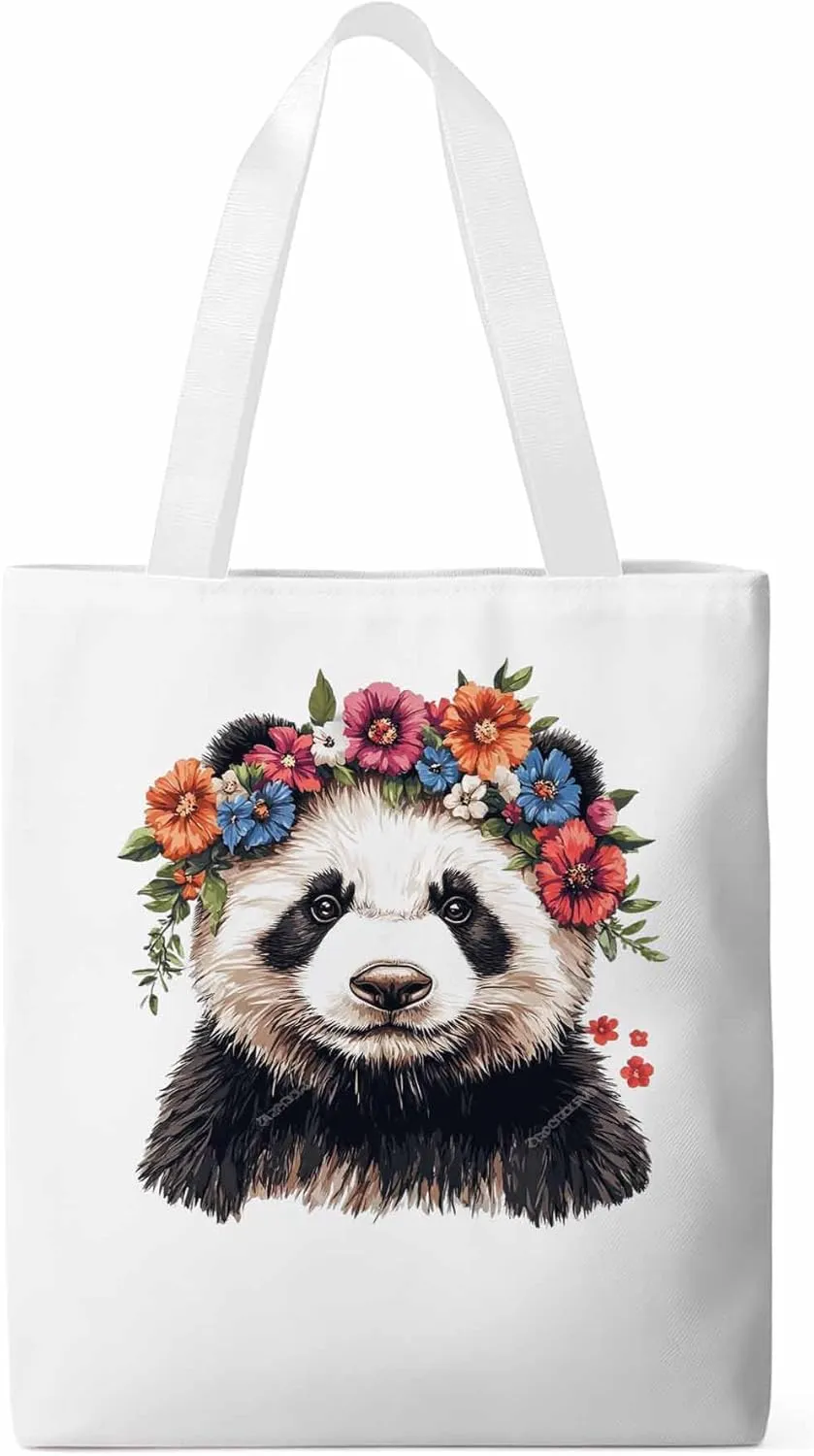 Canvas Tote Bag, Colorful Panda Naturalist Flower patterned Canvas Tote Handbags for Women Shoulder Bag,