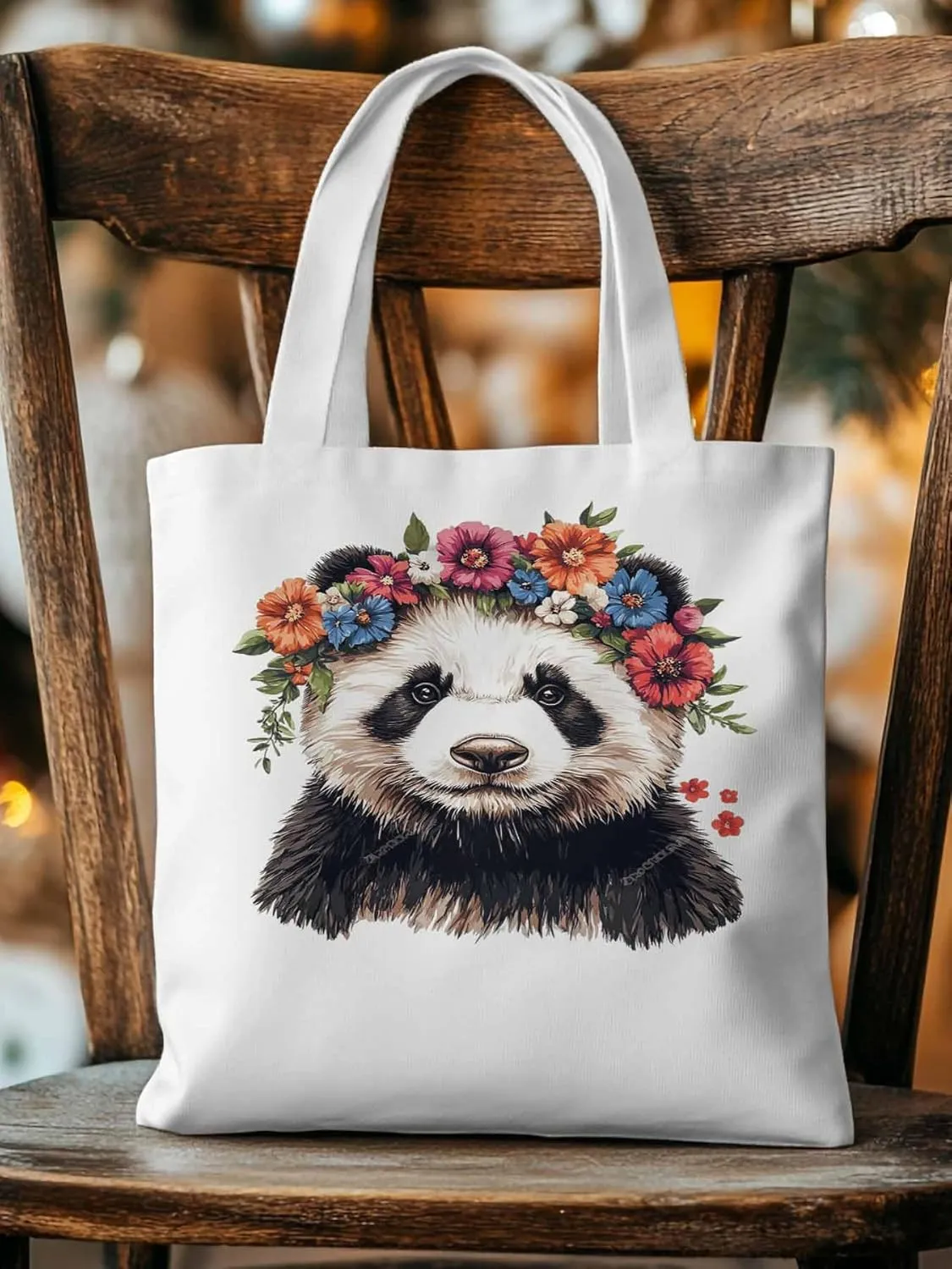 Canvas Tote Bag, Colorful Panda Naturalist Flower patterned Canvas Tote Handbags for Women Shoulder Bag,