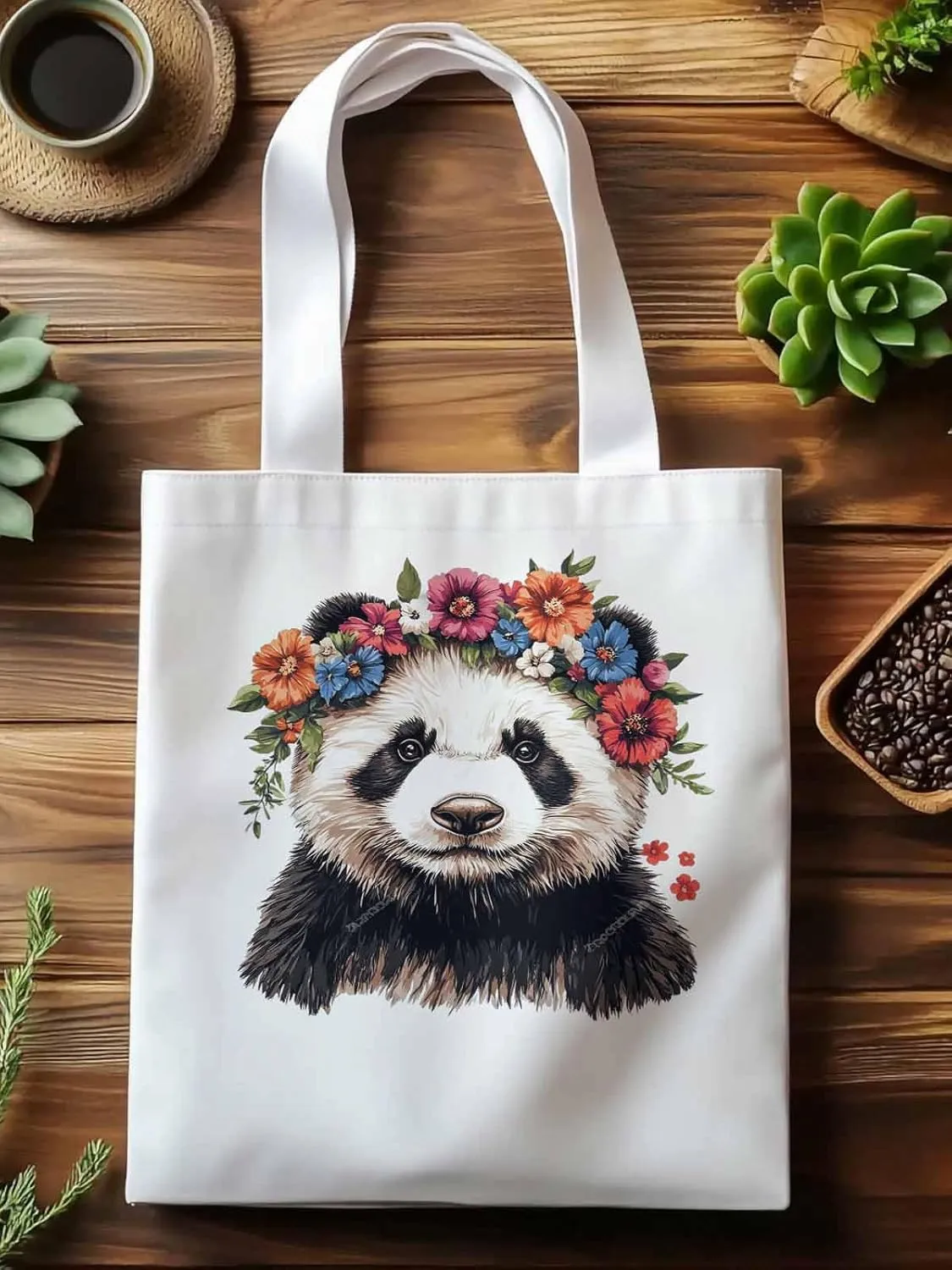 Canvas Tote Bag, Colorful Panda Naturalist Flower patterned Canvas Tote Handbags for Women Shoulder Bag,