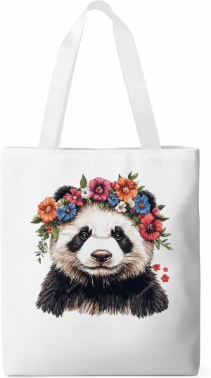 Canvas Tote Bag, Colorful Panda Naturalist Flower patterned Canvas Tote Handbags for Women Shoulder Bag,