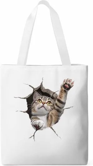 Canvas Tote Bag, Crack Cat Funny Aesthetic Canvas Tote Handbags for Women Shoulder Bag,