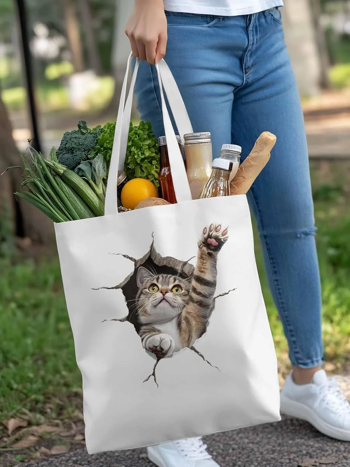 Canvas Tote Bag, Crack Cat Funny Aesthetic Canvas Tote Handbags for Women Shoulder Bag,