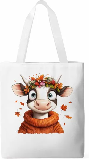 Canvas Tote Bag, Farm Cow Fall Botanical patterned Canvas Tote Handbags for Women Shoulder Bag,