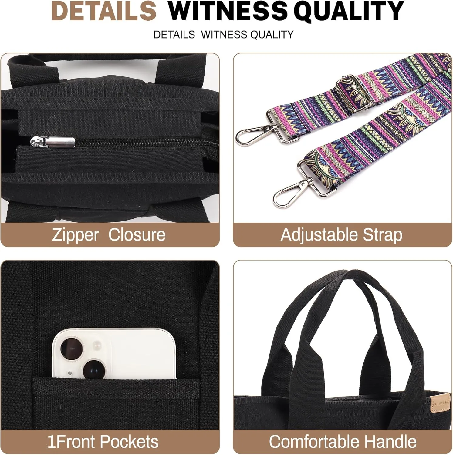 Canvas Tote Bag for Women Crossbody Shoulder Work Gym School Travel Tote Bag Satchel Handbags with Zipper and Compartments