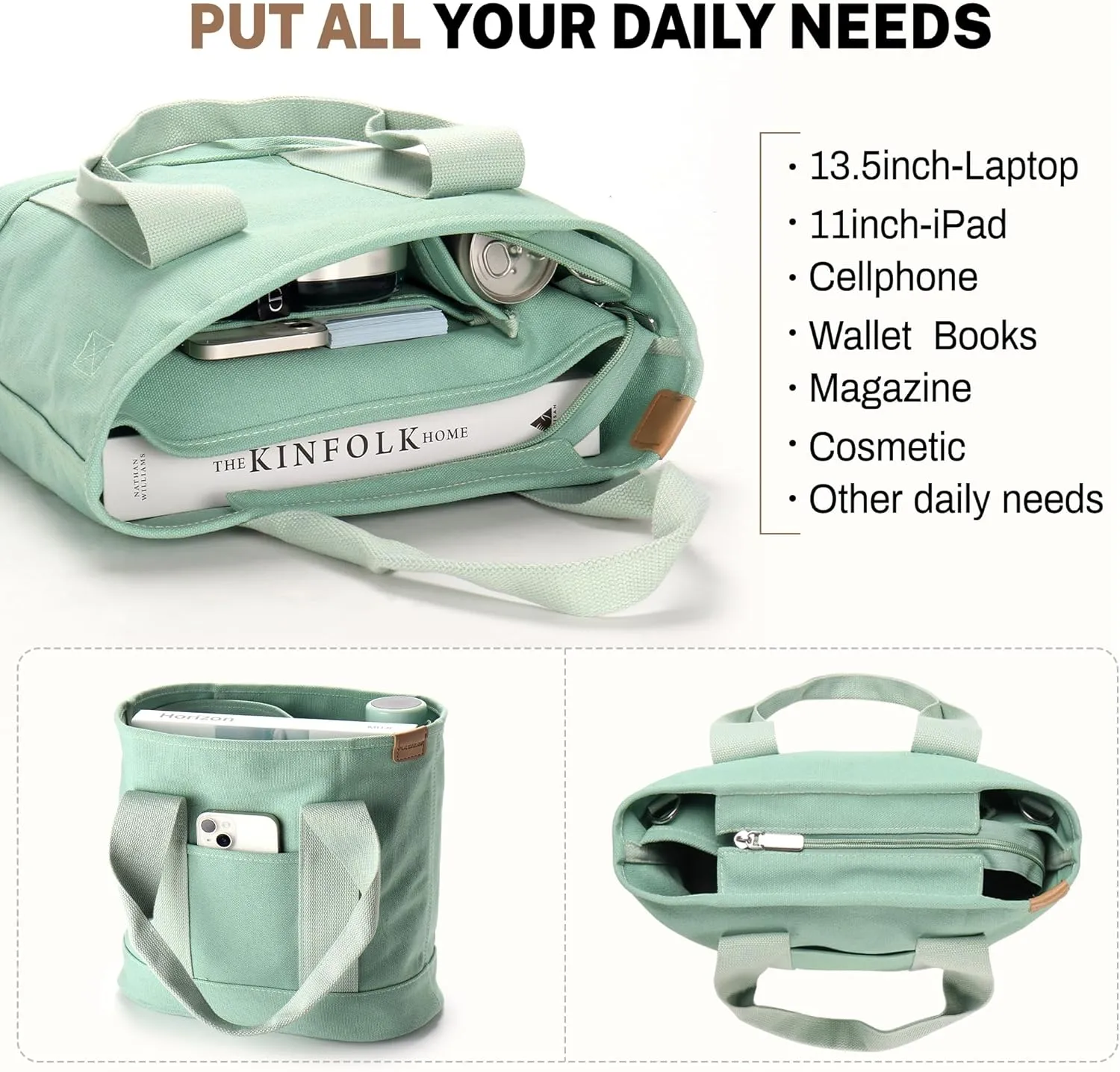Canvas Tote Bag for Women Crossbody Shoulder Work Gym School Travel Tote Bag Satchel Handbags with Zipper and Compartments