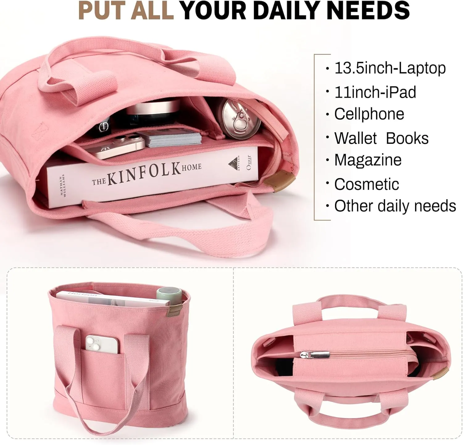 Canvas Tote Bag for Women Crossbody Shoulder Work Gym School Travel Tote Bag Satchel Handbags with Zipper and Compartments