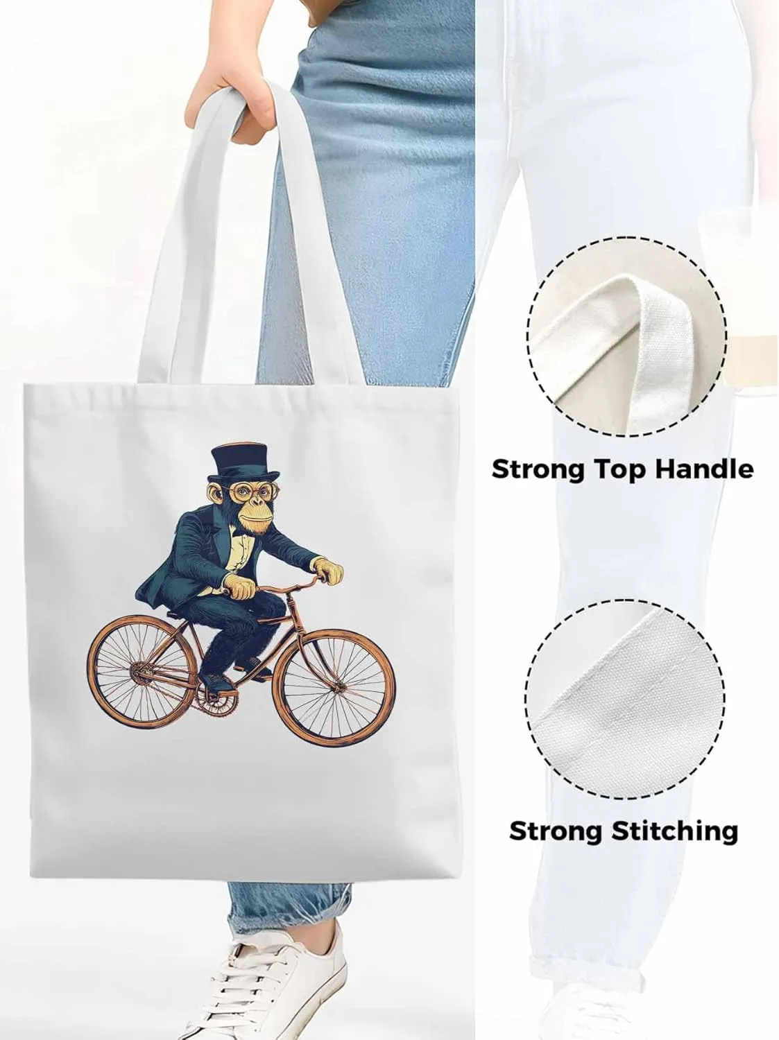 Canvas Tote Bag, Glasses Gorilla Riding Orange Bicycle patterned Canvas Tote Handbags for Women Shoulder Bag,