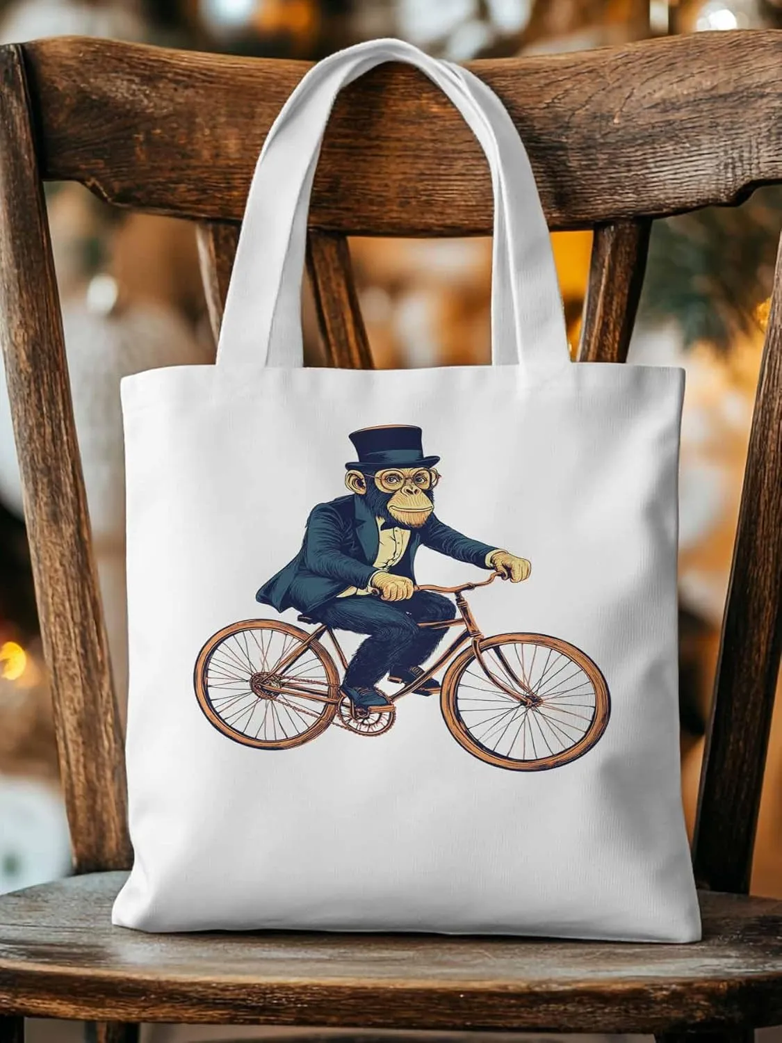 Canvas Tote Bag, Glasses Gorilla Riding Orange Bicycle patterned Canvas Tote Handbags for Women Shoulder Bag,