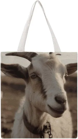 Canvas Tote Bag Goat on Hillside Printed Tote Handbags Big Martin Canvas Tote Handbags Casual Shoulder Work Bag 15 X 16.1 Inches