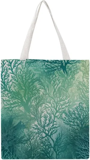 Canvas Tote Bag Green Sea Blue Seaweed Printed Tote Handbags Big Martin Canvas Tote Handbags Casual Shoulder Work Bag 15 X 16.1 Inches