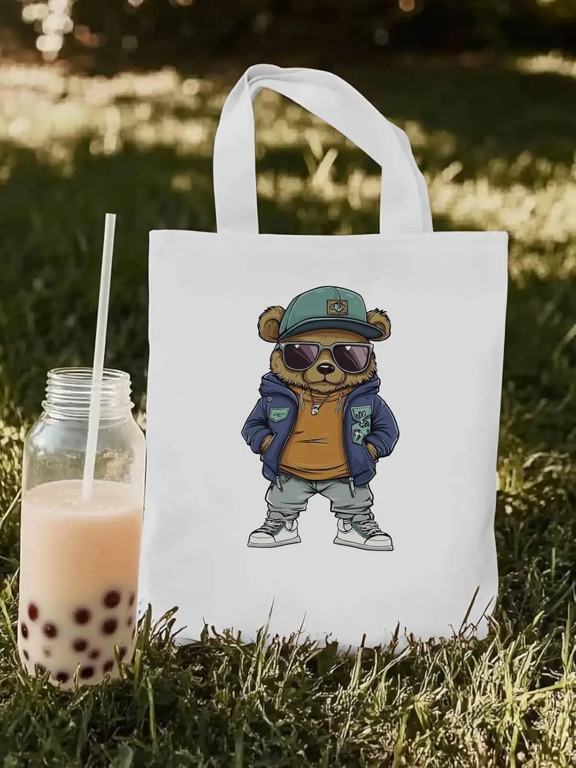 Canvas Tote Bag, Hip-hop Style Brown Bears Aesthetic Canvas Tote Handbags for Women Shoulder Bag