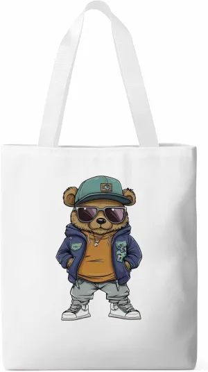 Canvas Tote Bag, Hip-hop Style Brown Bears Aesthetic Canvas Tote Handbags for Women Shoulder Bag