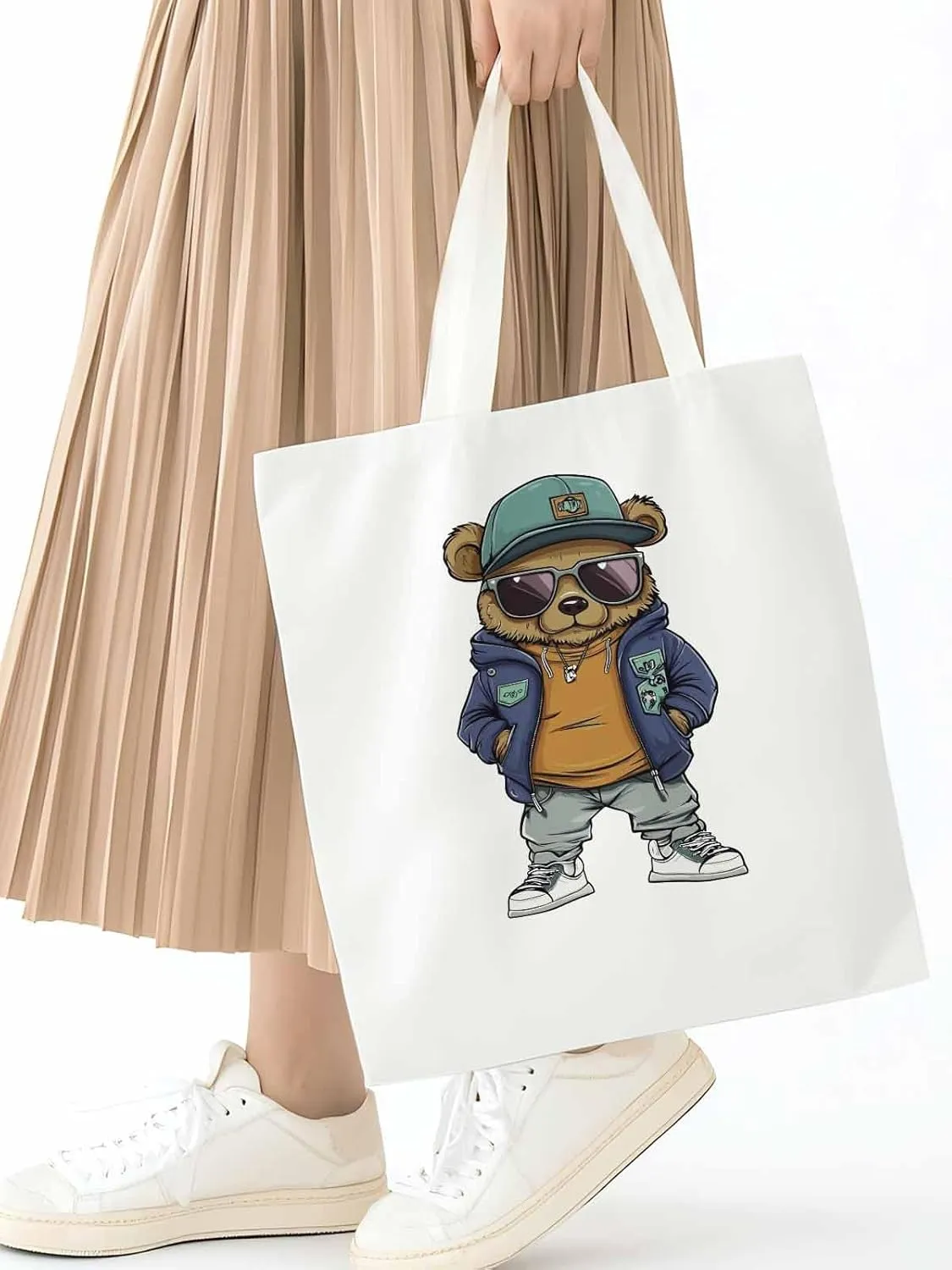 Canvas Tote Bag, Hip-hop Style Brown Bears Aesthetic Canvas Tote Handbags for Women Shoulder Bag