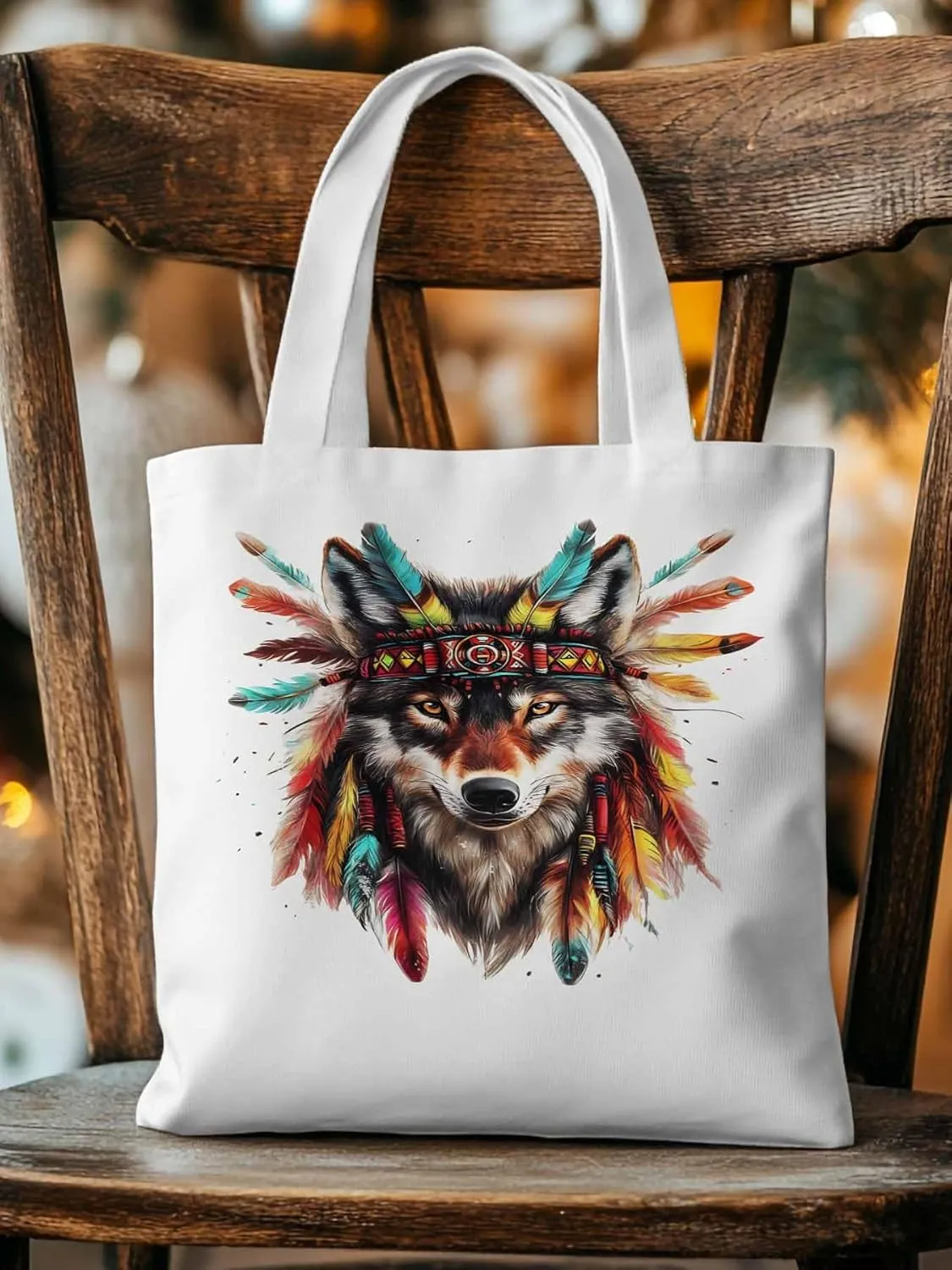 Canvas Tote Bag, Indian Wolf Print patterned Canvas Tote Handbags for Women Shoulder Bag,