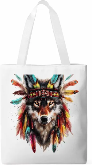 Canvas Tote Bag, Indian Wolf Print patterned Canvas Tote Handbags for Women Shoulder Bag,