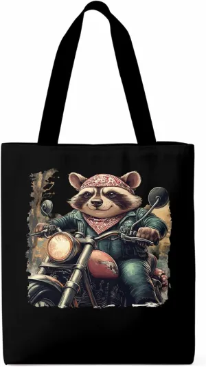 Canvas Tote Bag, Motorcycle Raccoon patterned Canvas Tote Handbags for Women Shoulder Bag,