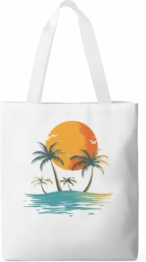 Canvas Tote Bag, Ocean Coconut Tree Orange Sun Beach patterned Canvas Tote Handbags for Women Shoulder Bag,