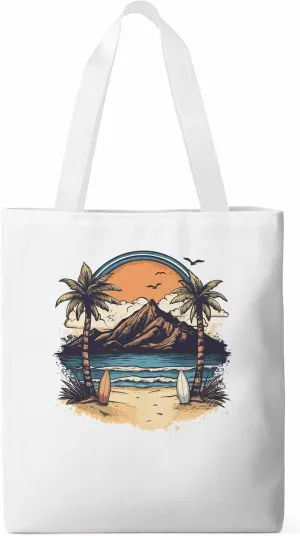 Canvas Tote Bag, Ocean Mountain Surf Coconut Trees patterned Canvas Tote Handbags for Women Shoulder Bag,