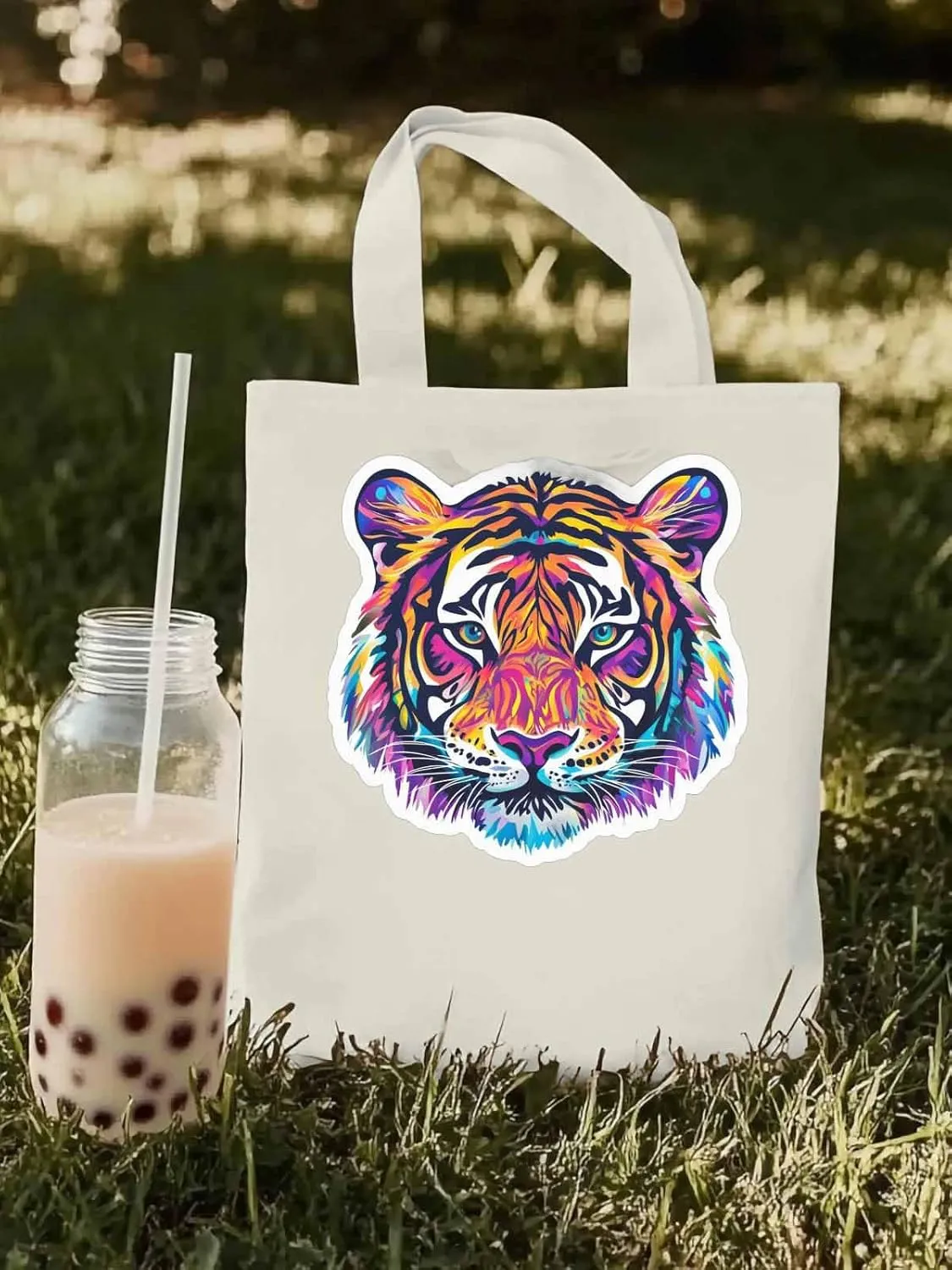 Canvas Tote Bag, Ombre Watercolor Tiger Print patterned Canvas Tote Handbags for Women Shoulder Bag,