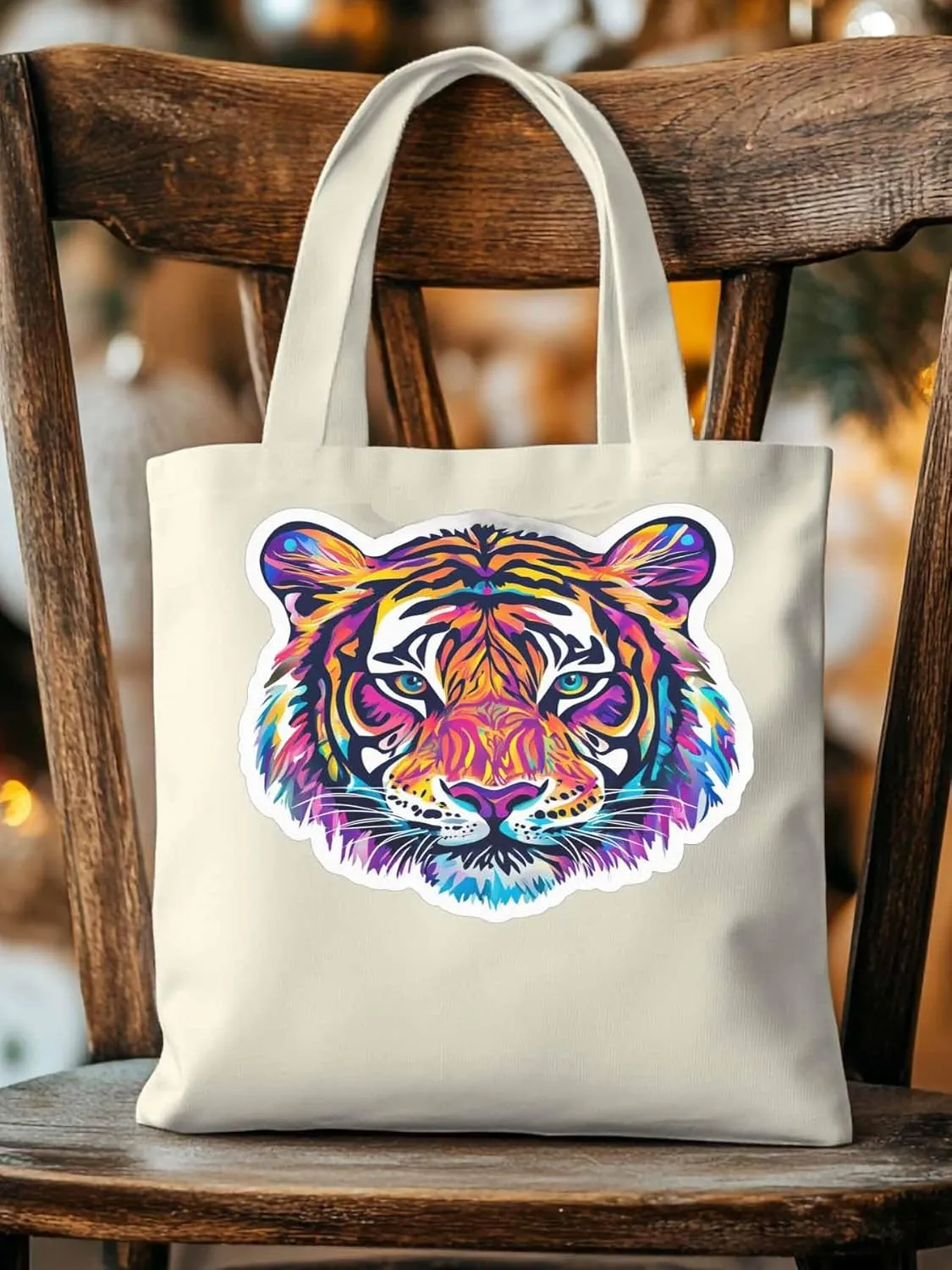 Canvas Tote Bag, Ombre Watercolor Tiger Print patterned Canvas Tote Handbags for Women Shoulder Bag,
