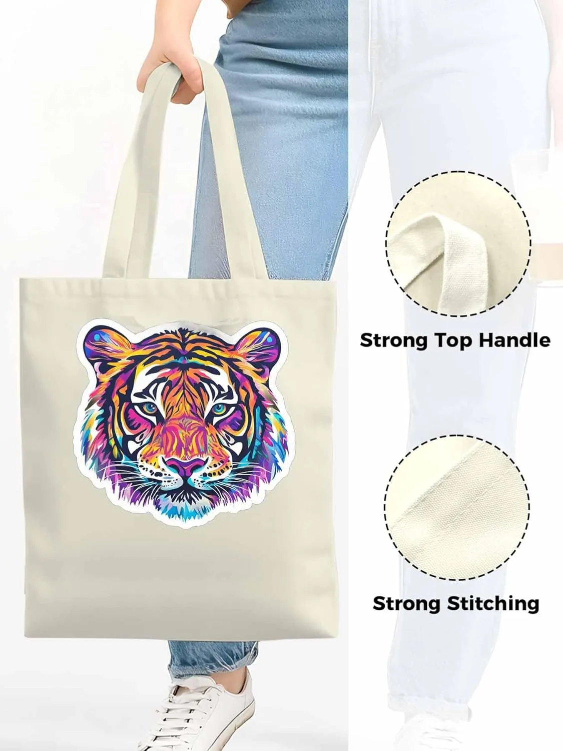 Canvas Tote Bag, Ombre Watercolor Tiger Print patterned Canvas Tote Handbags for Women Shoulder Bag,